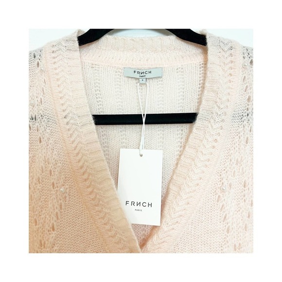 New FRNCH Paris Pink Laeila Pointelle Long Sleeve Button-Front Cardigan Size S - Picture 8 of 13